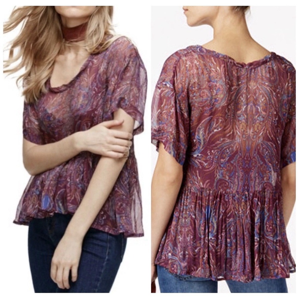 Free People Women's Purple Chiffon Casual Top Size XS